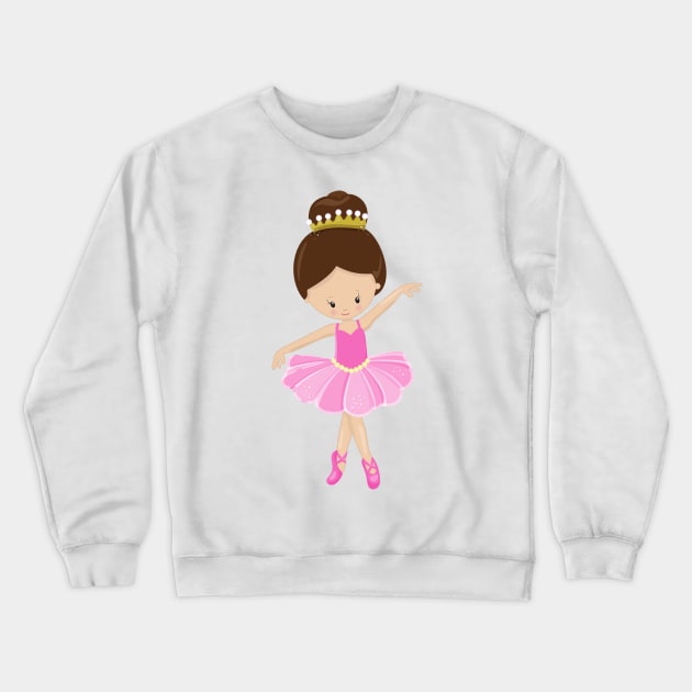 Ballerina, Ballet Dancer, Ballet Girl, Brown Hair Crewneck Sweatshirt by Jelena Dunčević